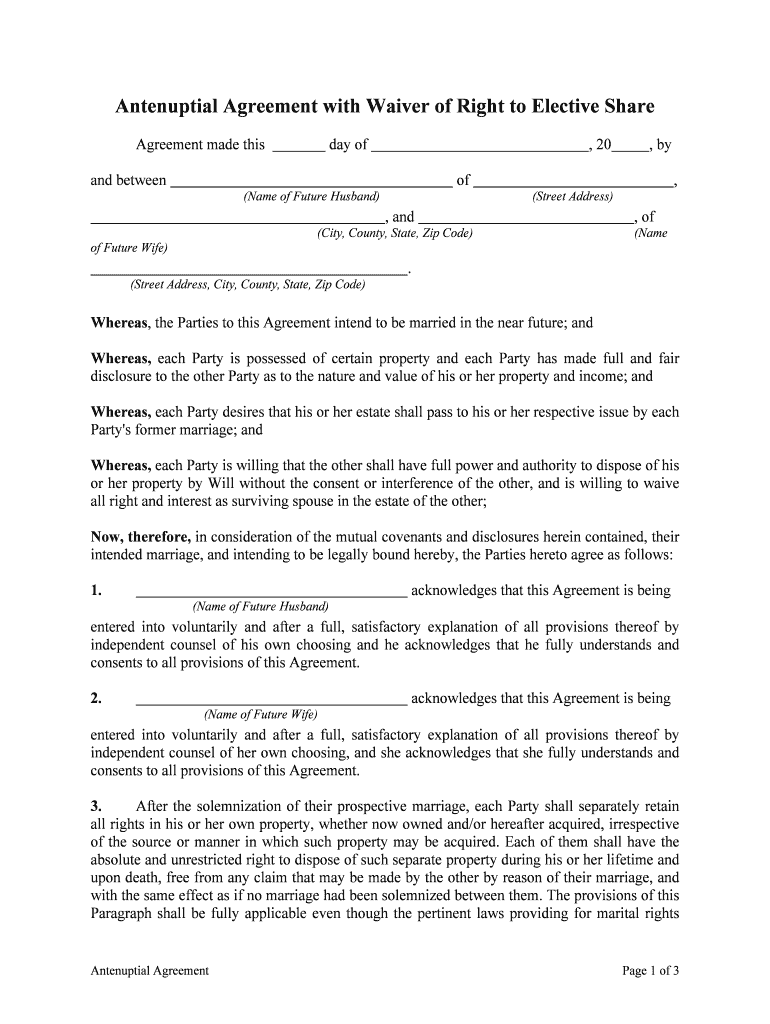 Fill and Sign the Antenuptial Agreement Waiver of Right to Elective Share Form