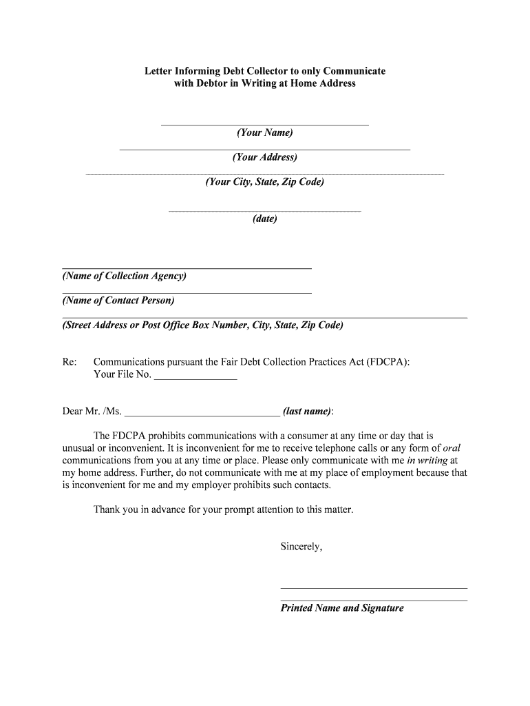 Cease and Desist Letter Template for Debt Collectors the  Form