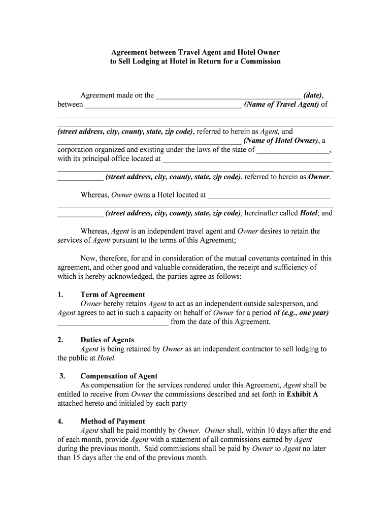 Travel Agency Agreement Template Get Sample  Form
