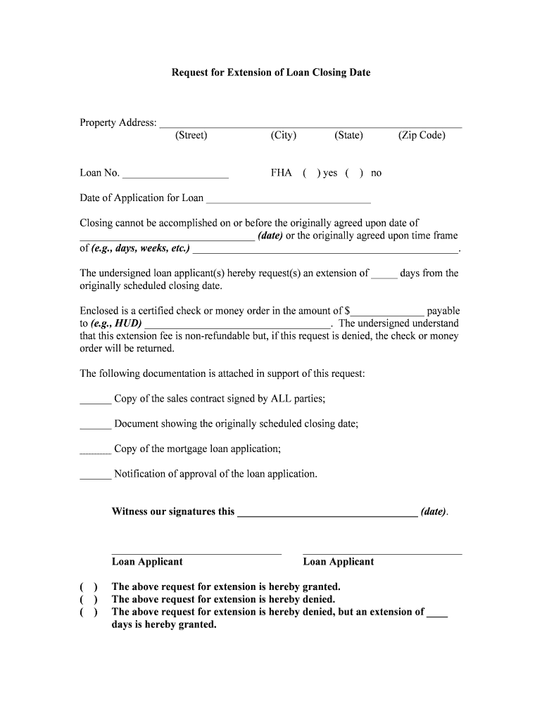 Request for Extension of Loan Closing Date  Form