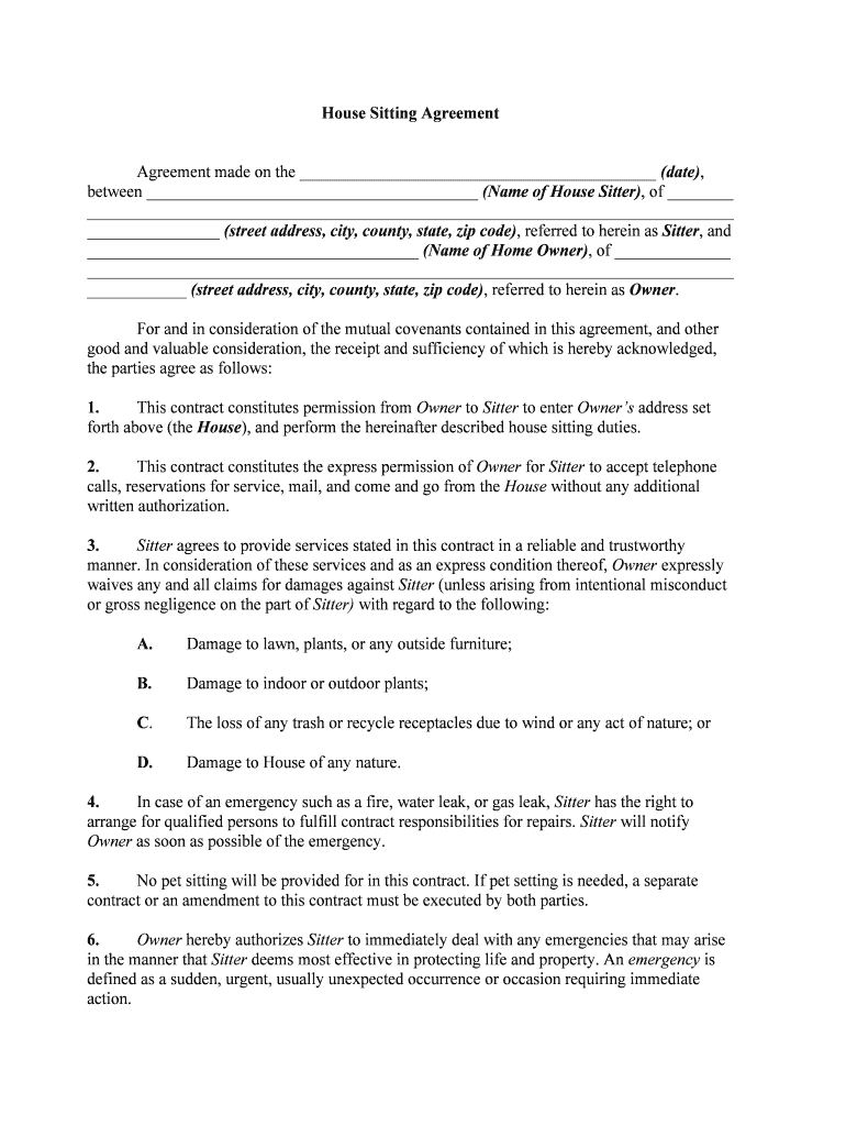 HOUSE SITTING MUTUAL AGREEMENT to Travel Too  Form