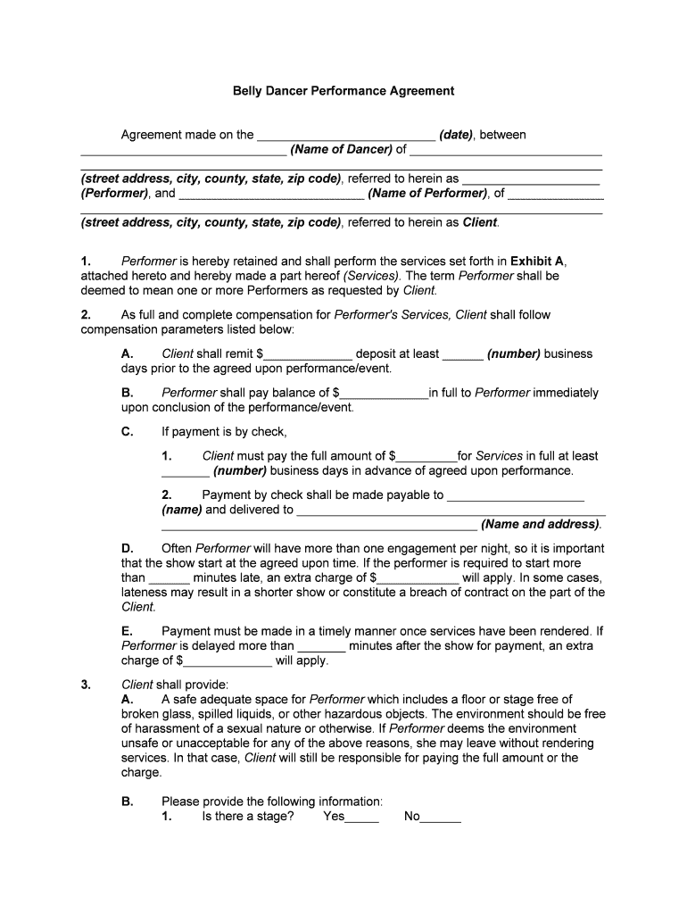 BELLY DANCE PERFORMANCE AGREEMENT