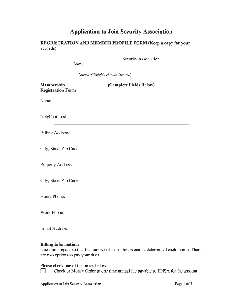 Application to Join Security Association  Form