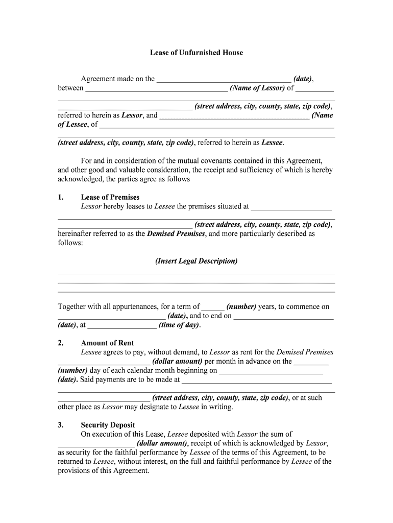 Lease of Unfurnished House  Form