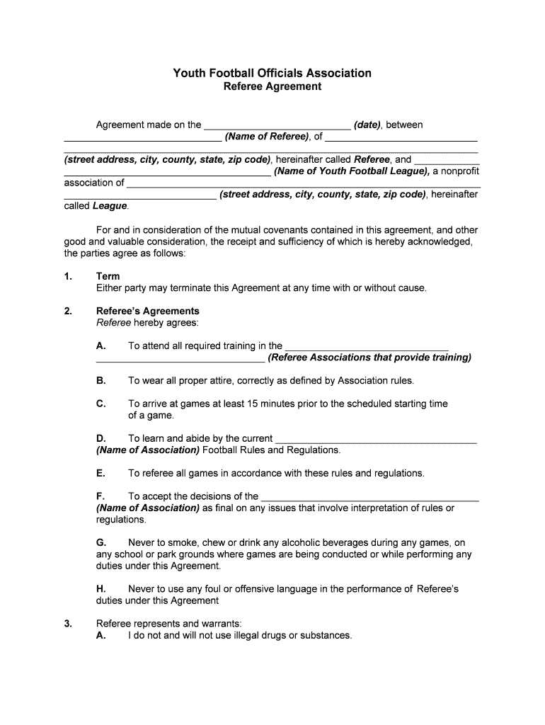 Referee Service Agreement Easy and Quick to Use  Form