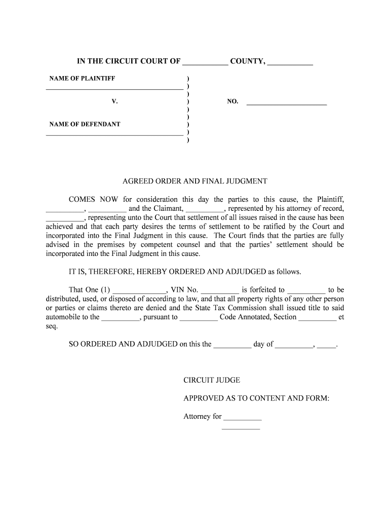 AGREED ORDER and FINAL JUDGMENT  Form