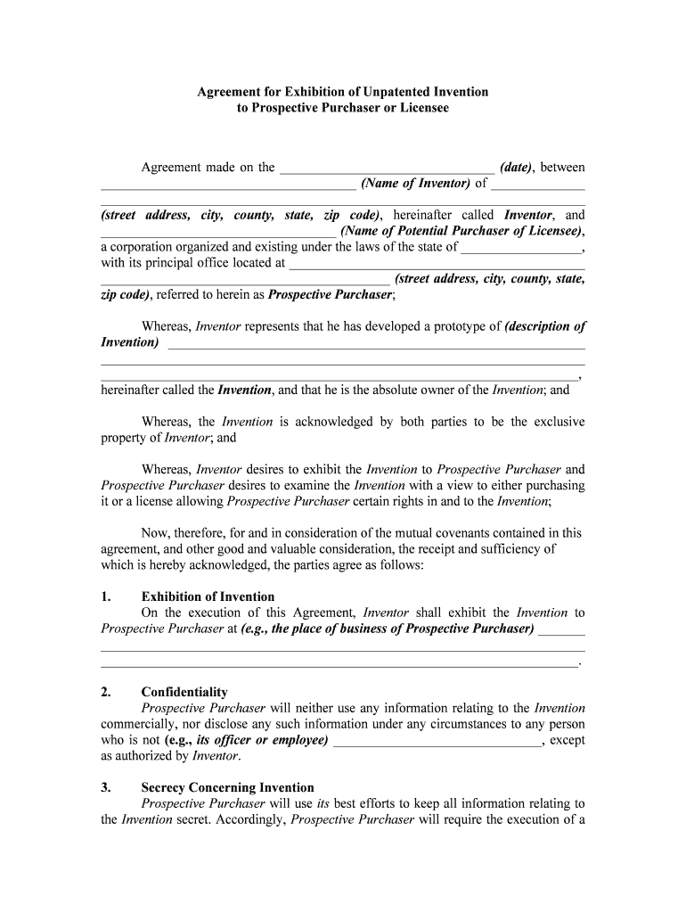 Agreement for Exhibition of Unpatented Invention  Form