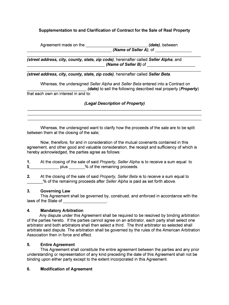 Supplementation to and Clarification of Contract for the Sale of Real Property  Form