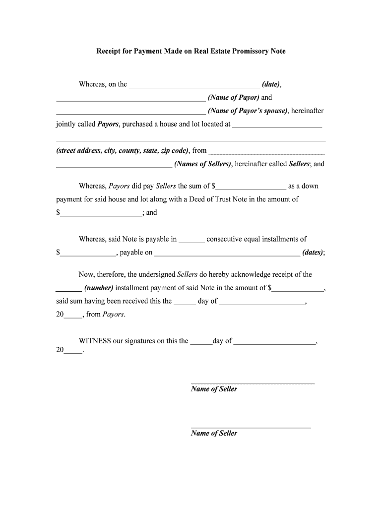 Receipt for Down Payment for Real Estate  Form