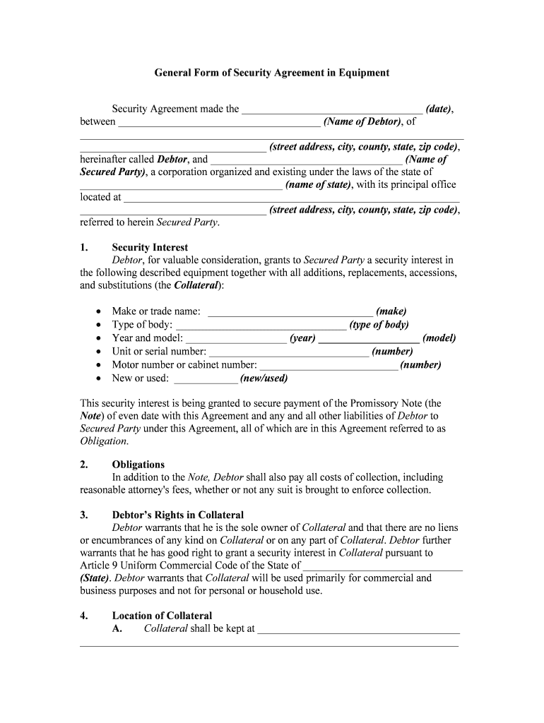 SECURITY AGREEMENT and FINANCING STATEMENT DEBTOR SECURED  Form