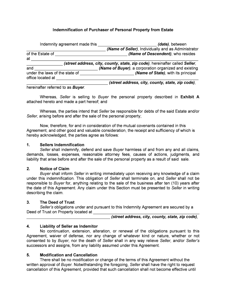 Indemnification of Purchaser Sample Clauses  Form