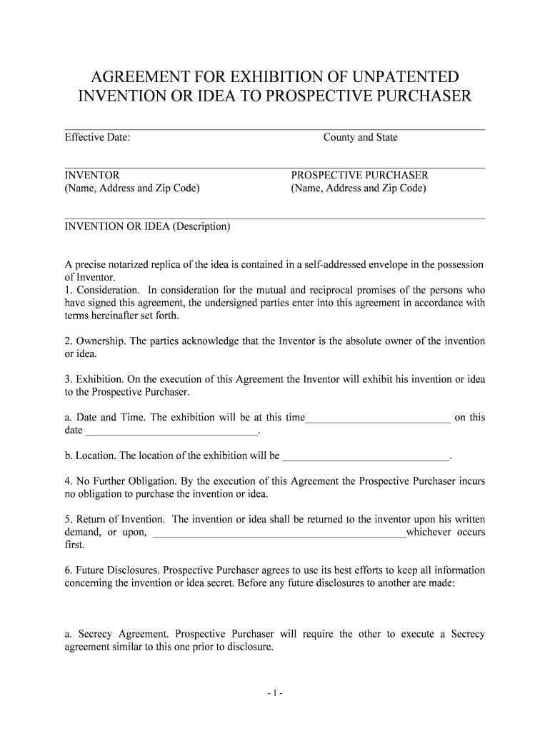 Agreement for Exhibition Unpatented InventionUS Legal Forms