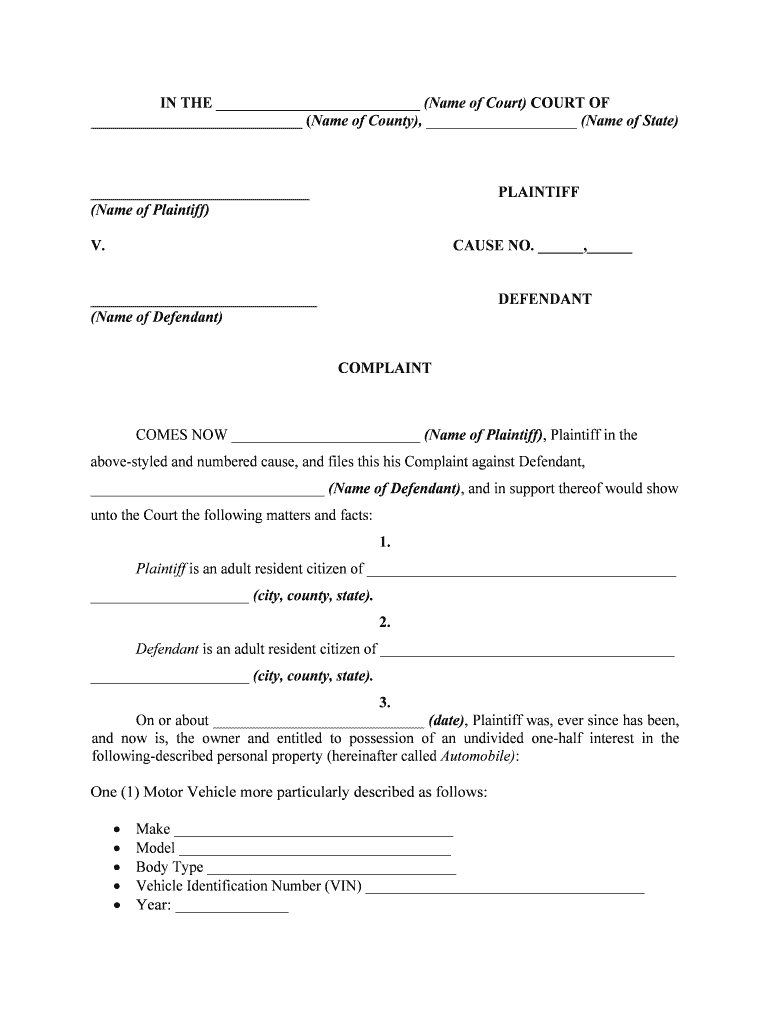 COMPLAINT for DIVORCE PLAINTIFF, for His Courts State Wy Us  Form