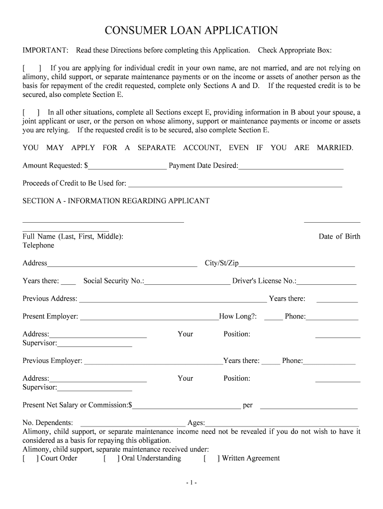 SECTION a CREDIT APPLICATION IMPORTANT READ THESE DIRECTIONS  Form