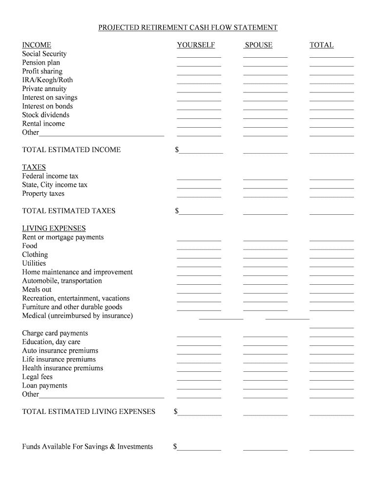 PROJECTED RETIREMENT CASH FLOW STATEMENT  Form