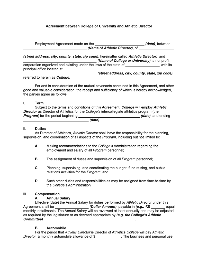 ATHLETICS DIRECTOR AGREEMENT  Form