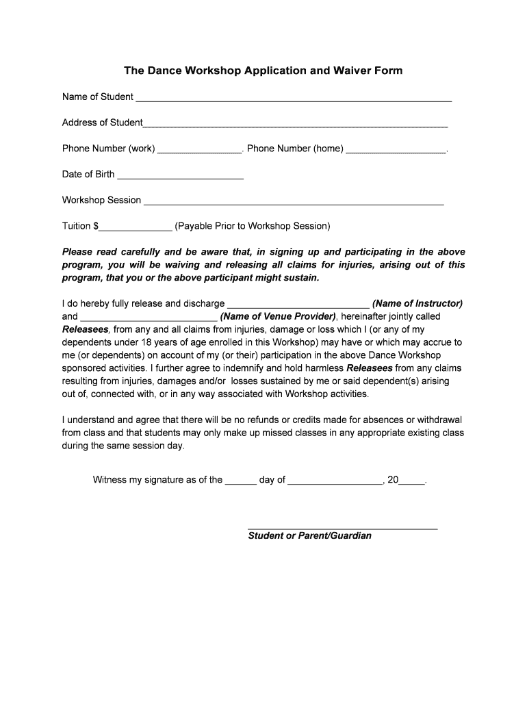 The Danceworkshop Waiver Form