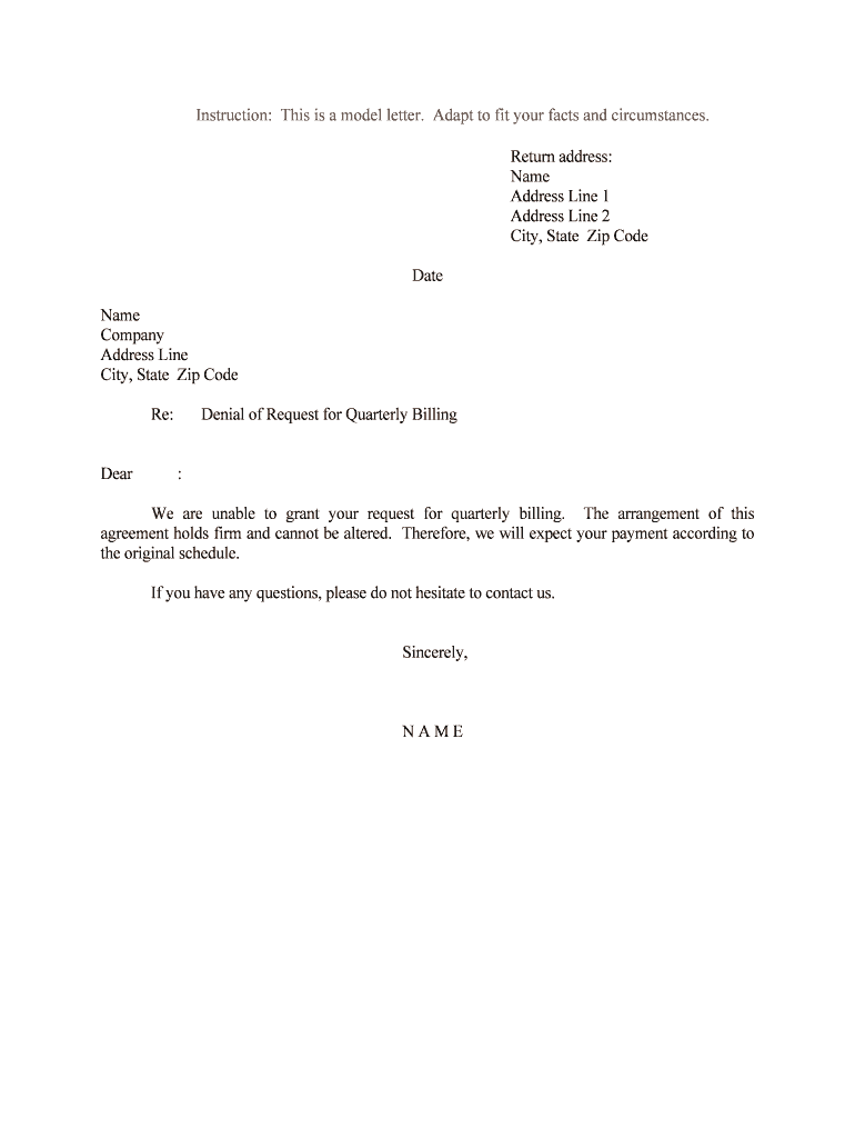 Denial of Request for Quarterly Billing  Form