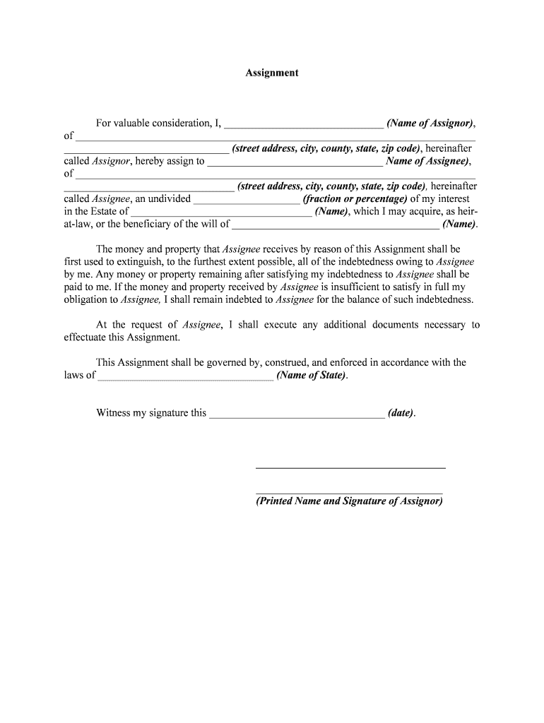 Assignment of Portion of Expected Interest in Estate  Form