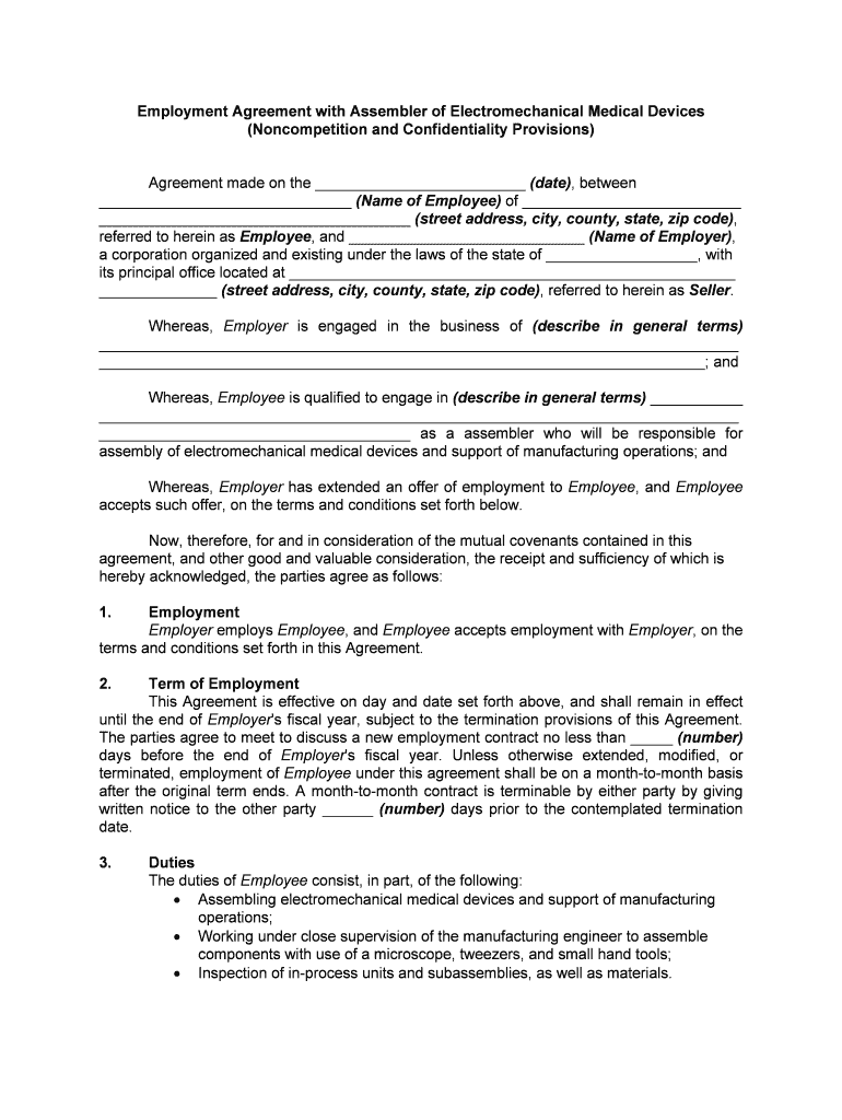 Employment Agreement with Assembler of Electromechanical  Form