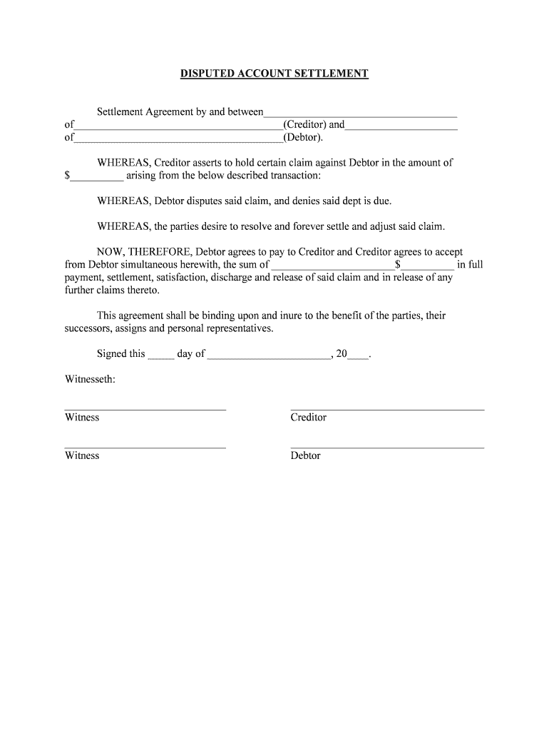 DISPUTED ACCOUNT SETTLEMENT  Form
