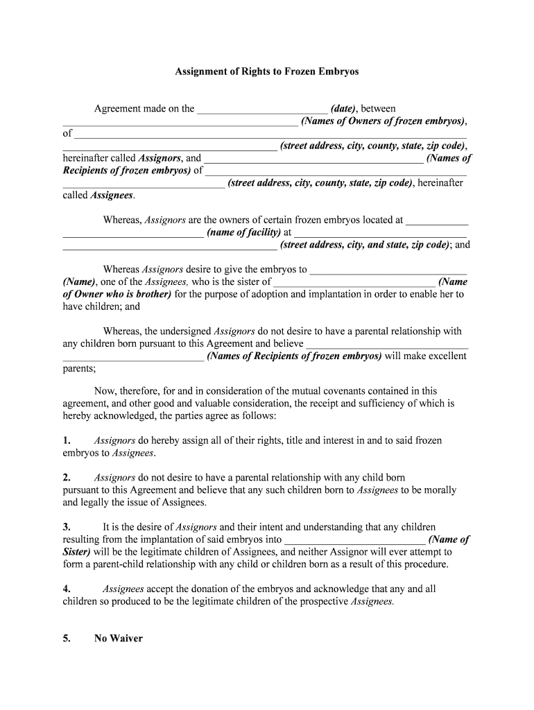 In Case of Divorce, Destroy the Eggs American Bar Association  Form