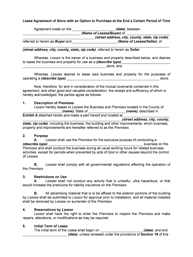 Sample Residential Lease with Option to Purchase, Annotated  Form