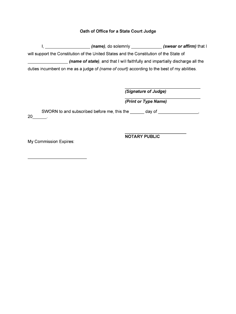 Oath of Office for a State Court Judge  Form