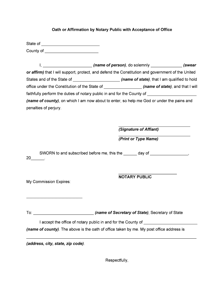 Oath or AffirmationWith Acceptance of Office  Form