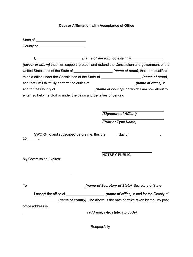 Oath of Office of the President of the United States  Form