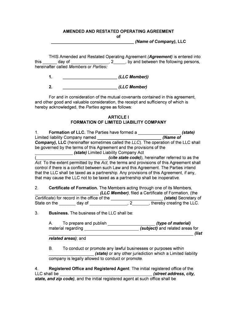 C 2 Berth One Amended and Restated Operating Agreement PDF Form - Fill ...