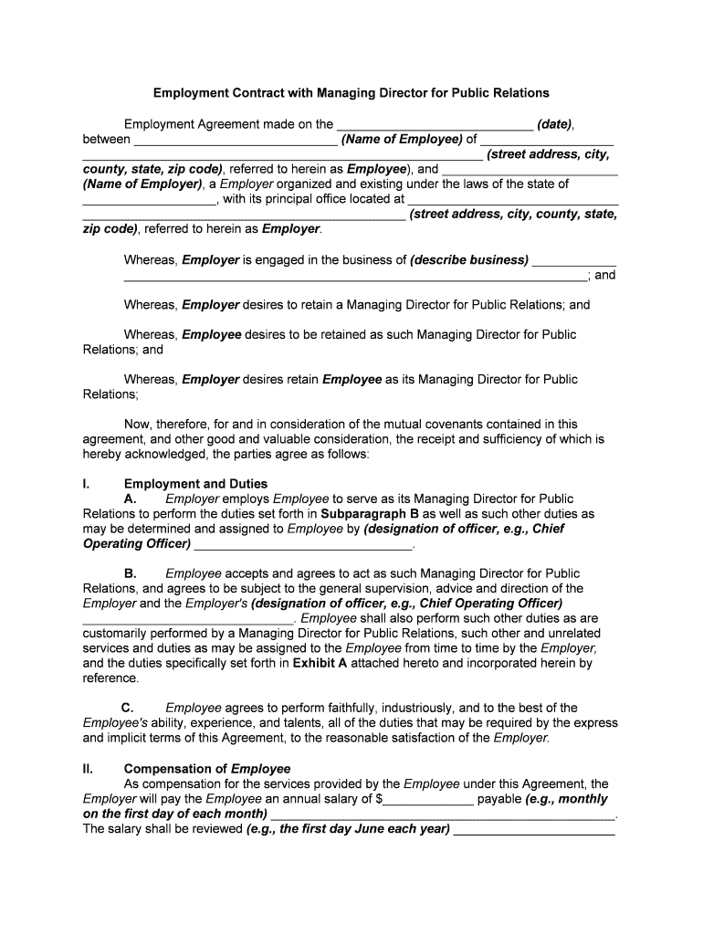 Managing Director's Agreement Sample CorporateCases  Form