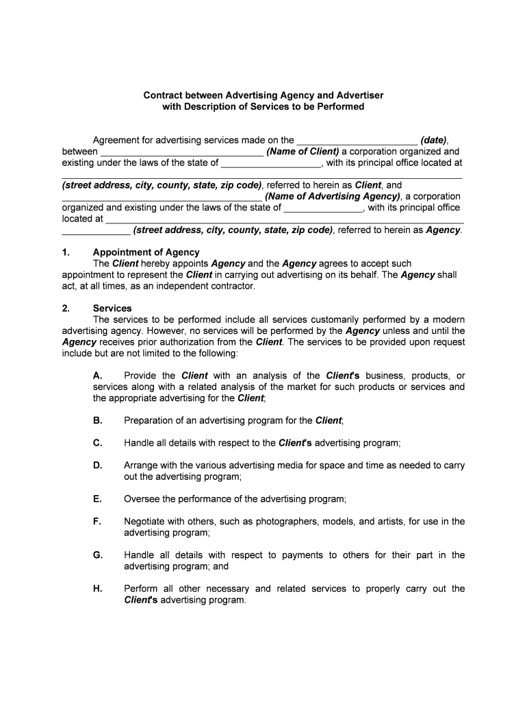 Advertising Agency Agreement Legal Form