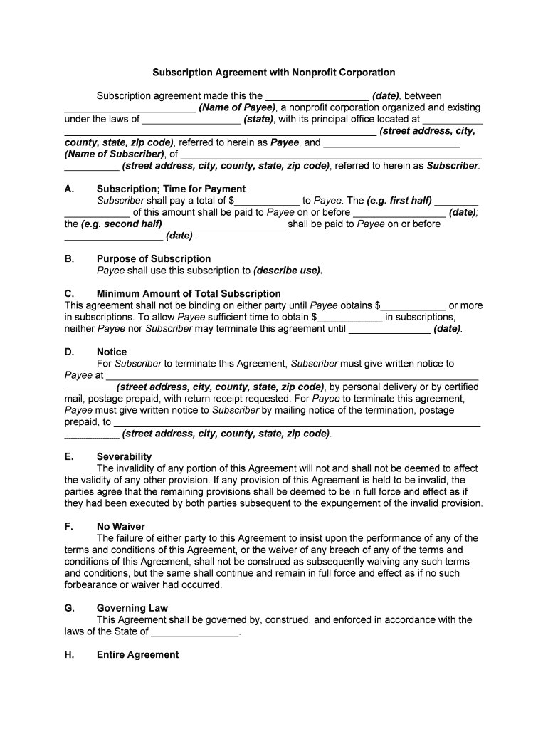 Subscription Agreement Joint State Government Commission  Form