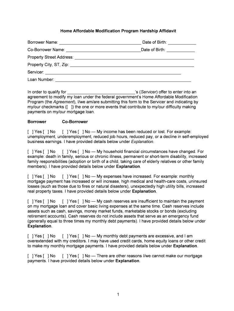 Fillable Online Home Affordable Modification Program Hardship  Form