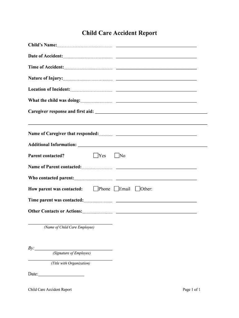 Prevention of Injuries California Childcare Health  Form