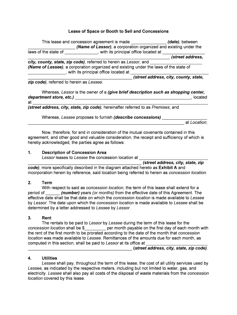 Lease of Space or Booth to Sell and Concessions  Form