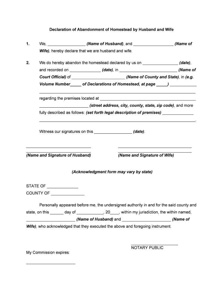 Declaration of Homestead Spouse Form