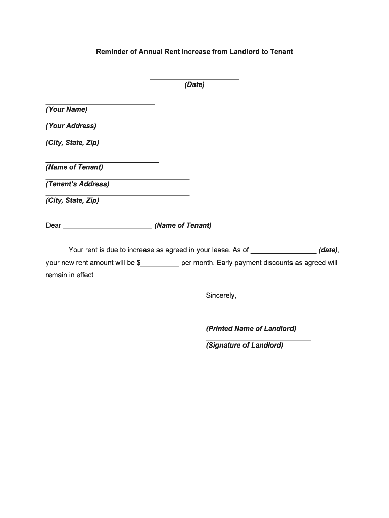 ANNUAL RENT INCREASE REMINDER  Form