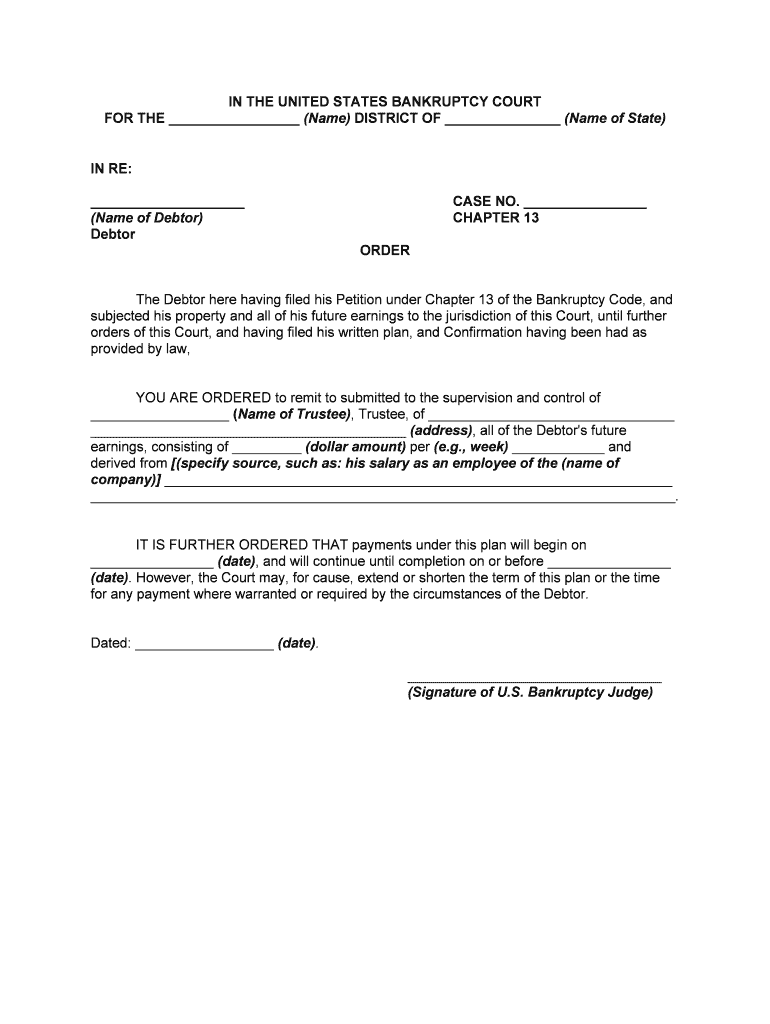 Order Requiring Debtor's Employer to Remit Deductionsfrom a Debtor's Paycheck to Trustee  Form