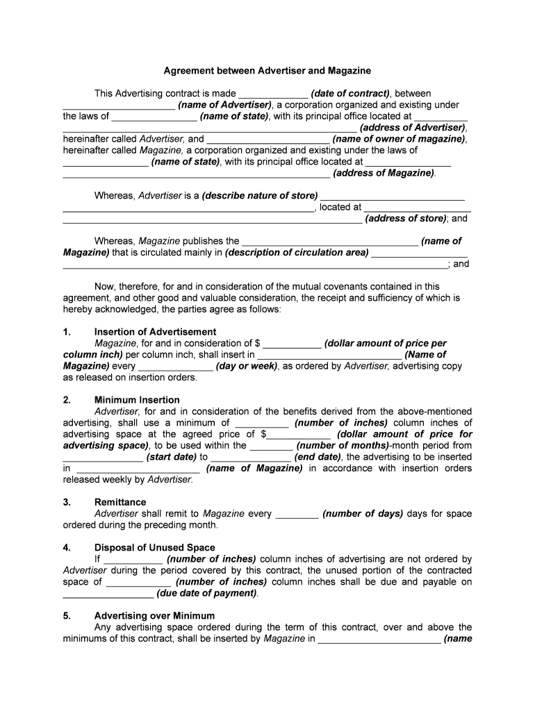 Agreement between Advertiser and Magazine  Form