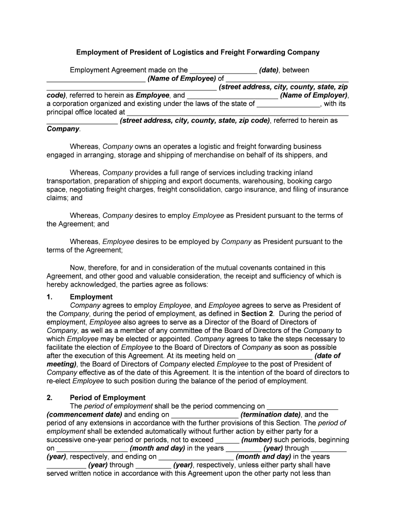 Employment of President of Logistics and Freight Forwarding  Form