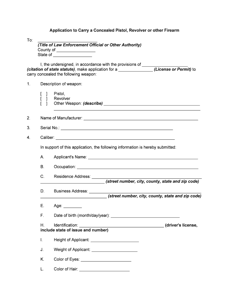 Application for License to Carry a Concealed Handgun Ohio  Form
