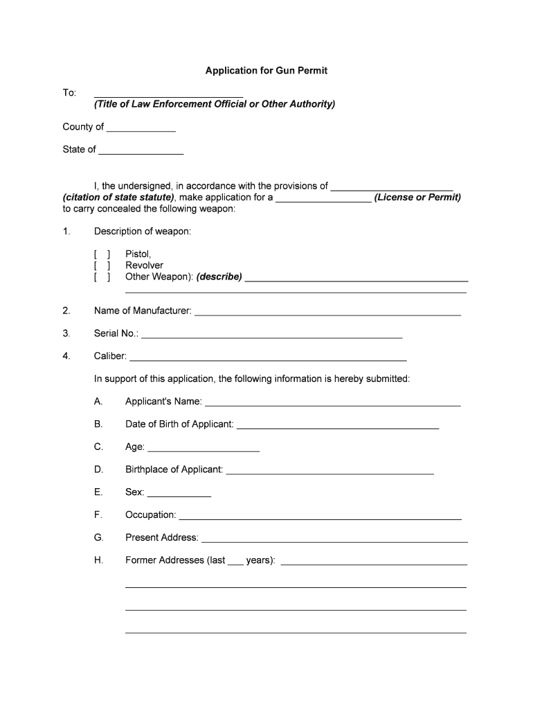  Application for Gun Permit Form Fill Out and