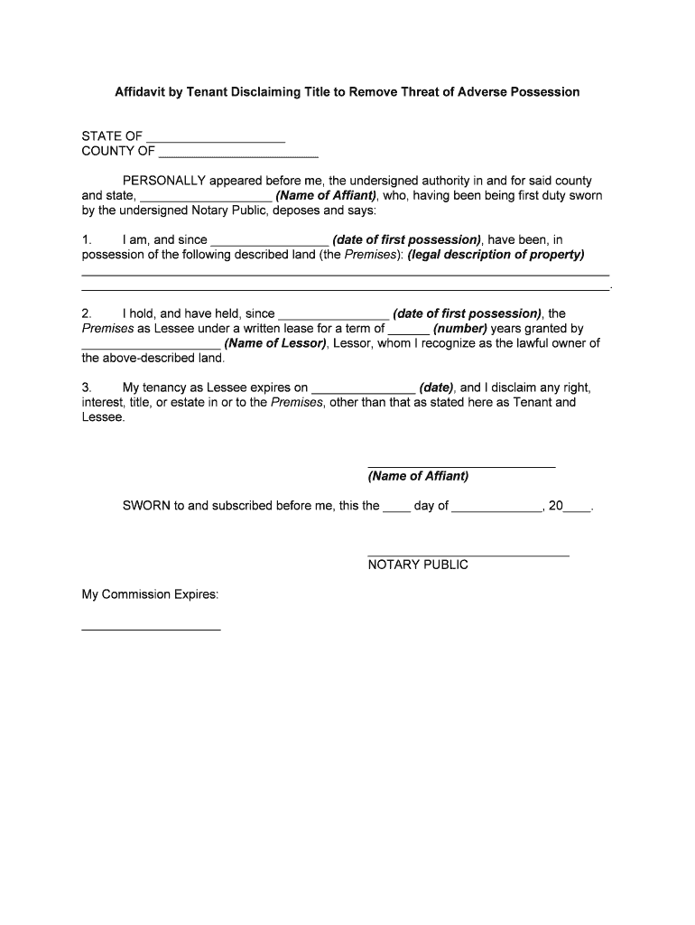 Affidavit by Tenant Disclaiming Title to Remove Threat of Form