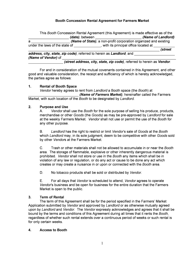 This MARKET STALL LEASE This Agreement is Made as of  Form