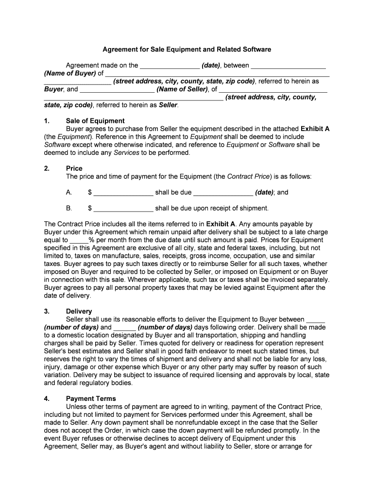 Agreement for Sale Equipment and Related Software  Form