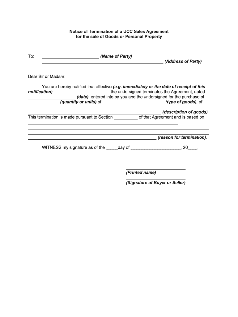 Notice of Termination of a UCC Sales Agreement  Form
