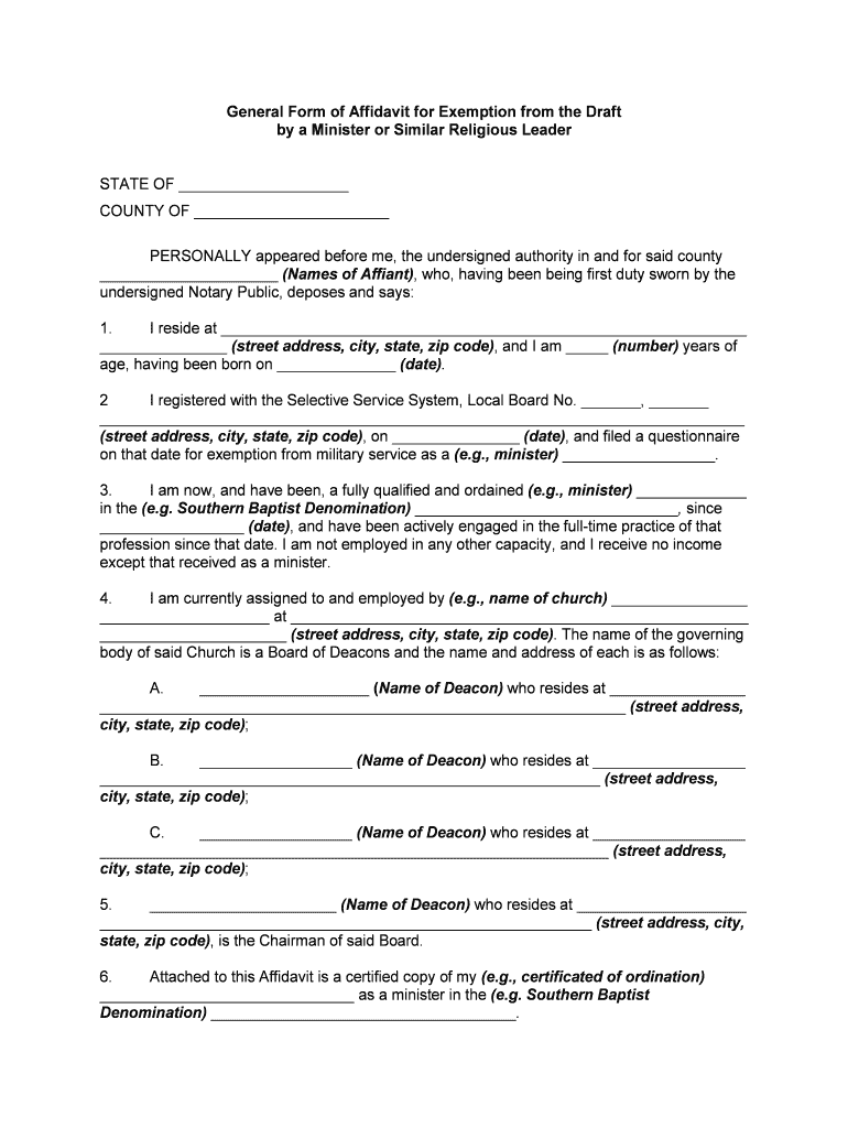 AffidavitFor Exemption by Religious LeaderGeneral Form