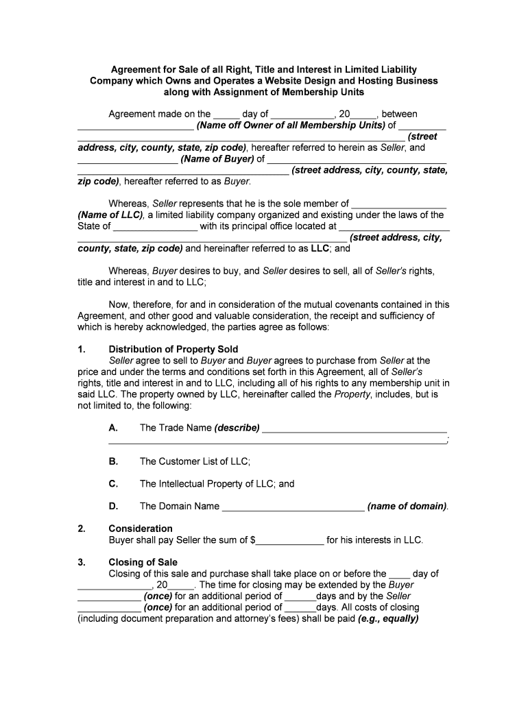 Agreement for Sale of All Right, Title and Interest in Limited LiabilityCompany for Membership Units in Another Limited Liabilit  Form